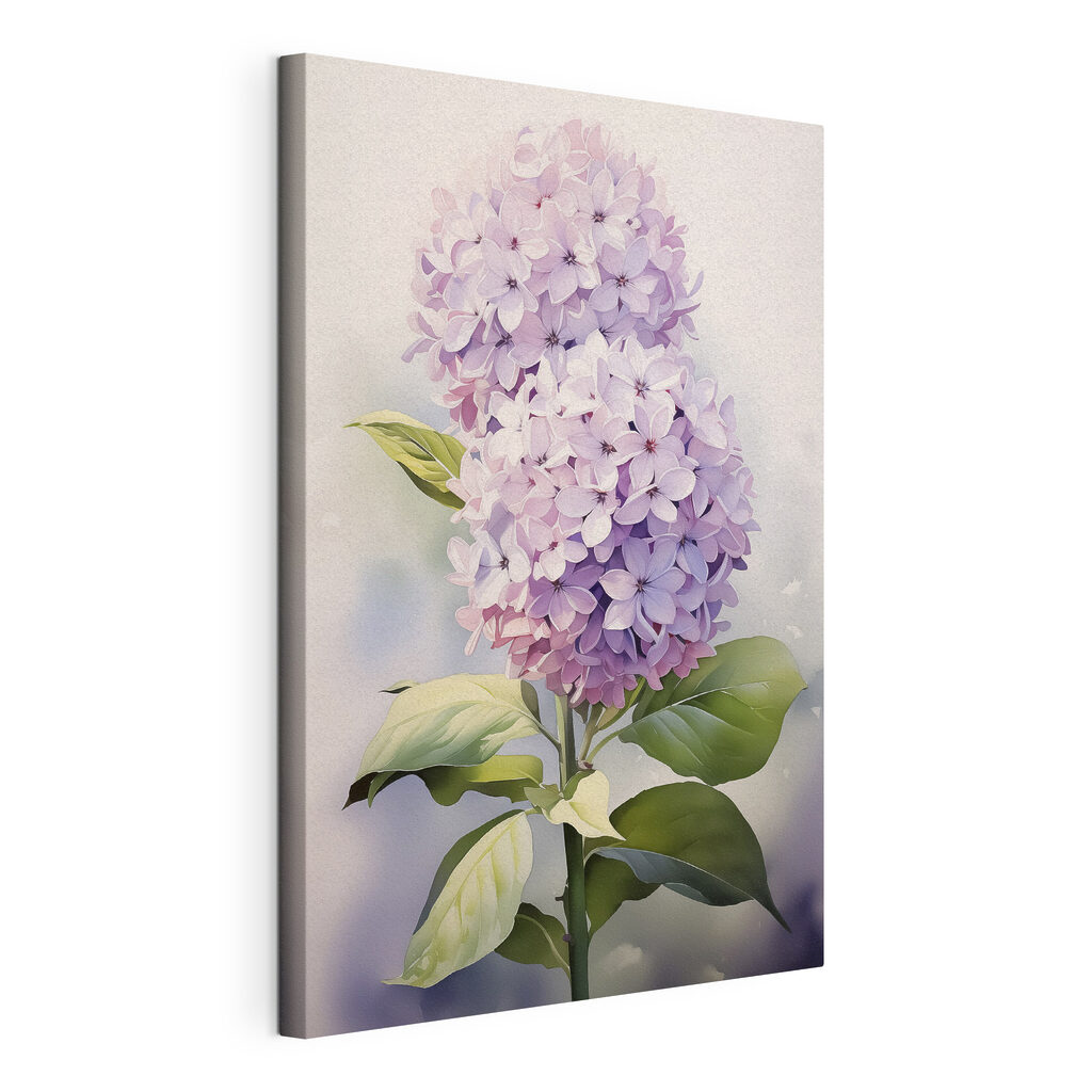 Deux hortensias lilas, toile tendue et bord enveloppé