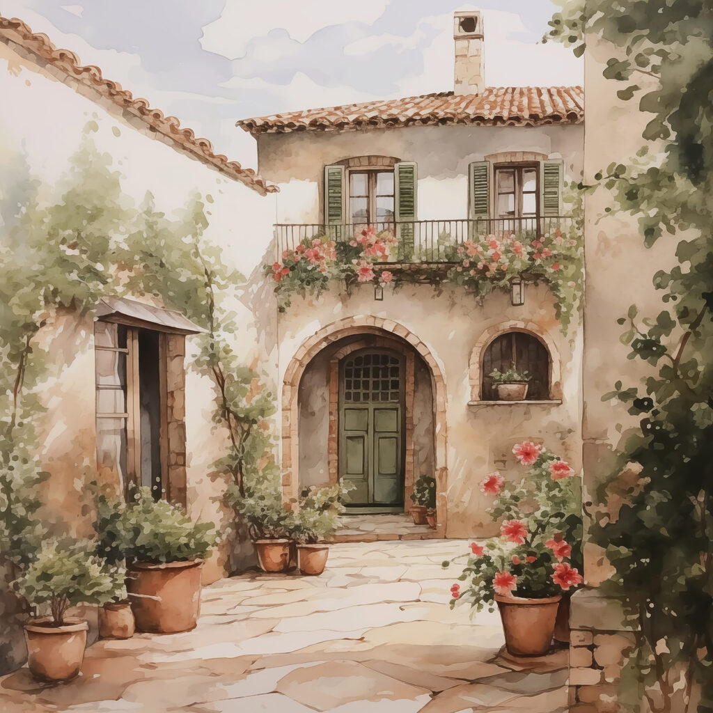 Cour aux tons olive — motif complet