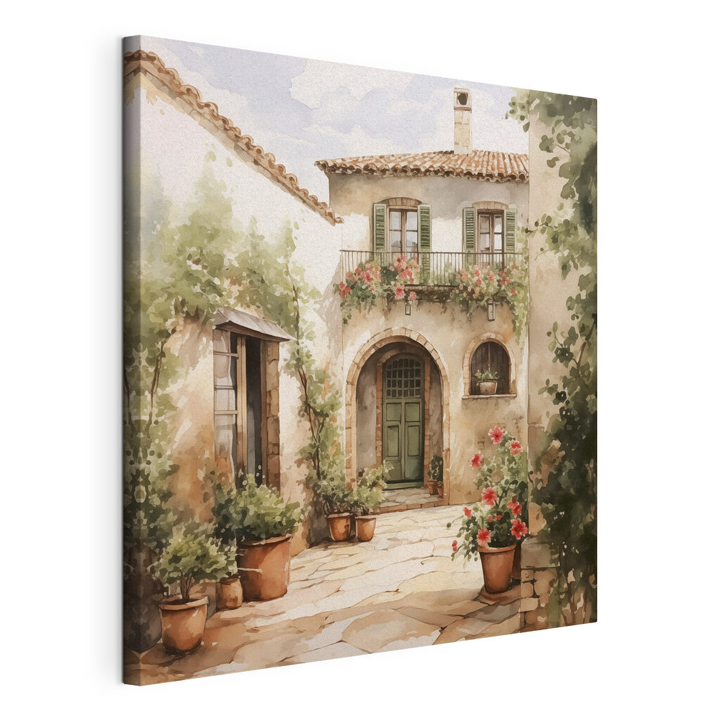 Cour aux tons olive, toile tendue et bord enveloppé
