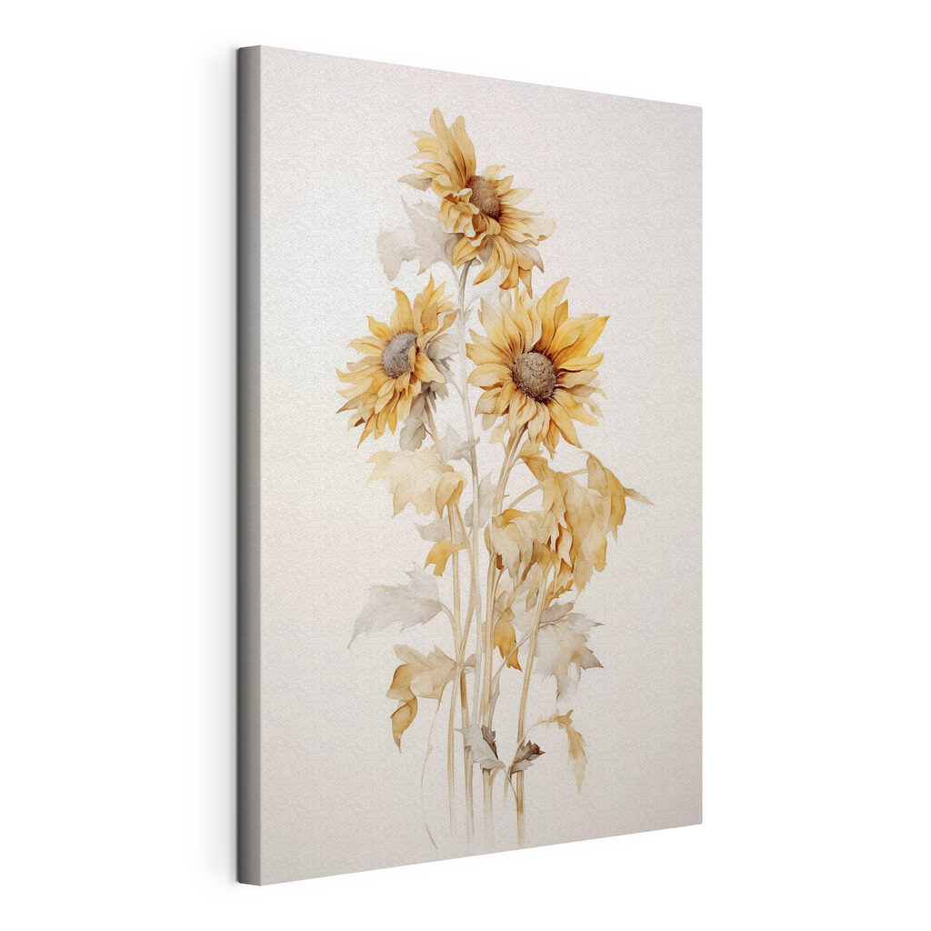Tournesols en or pâle, toile tendue et bord enveloppé