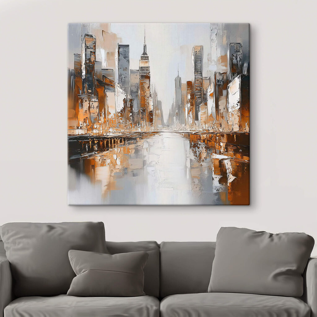 Ville aux reflets orange dans un intérieur