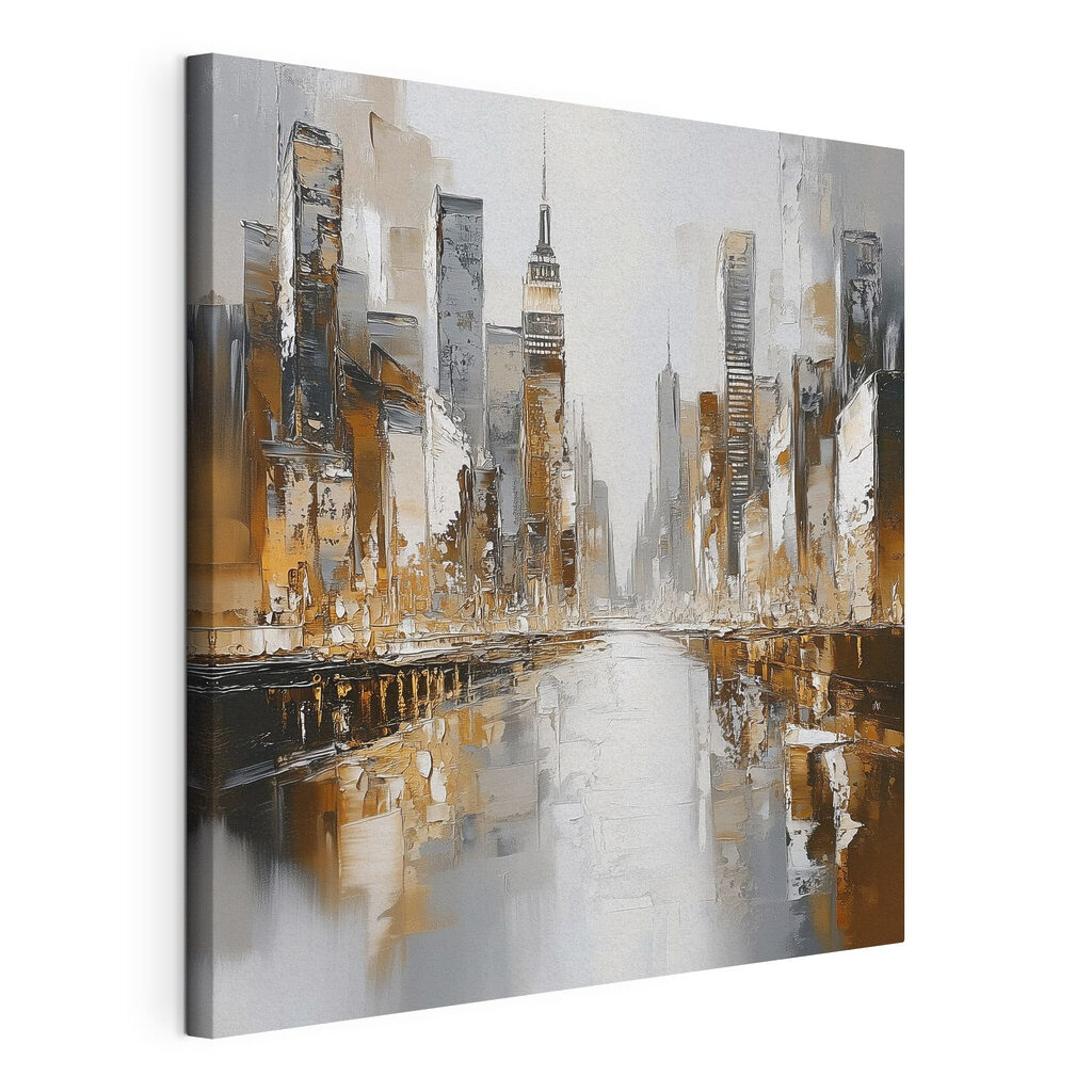 Ville aux reflets orange, toile tendue et bord enveloppé
