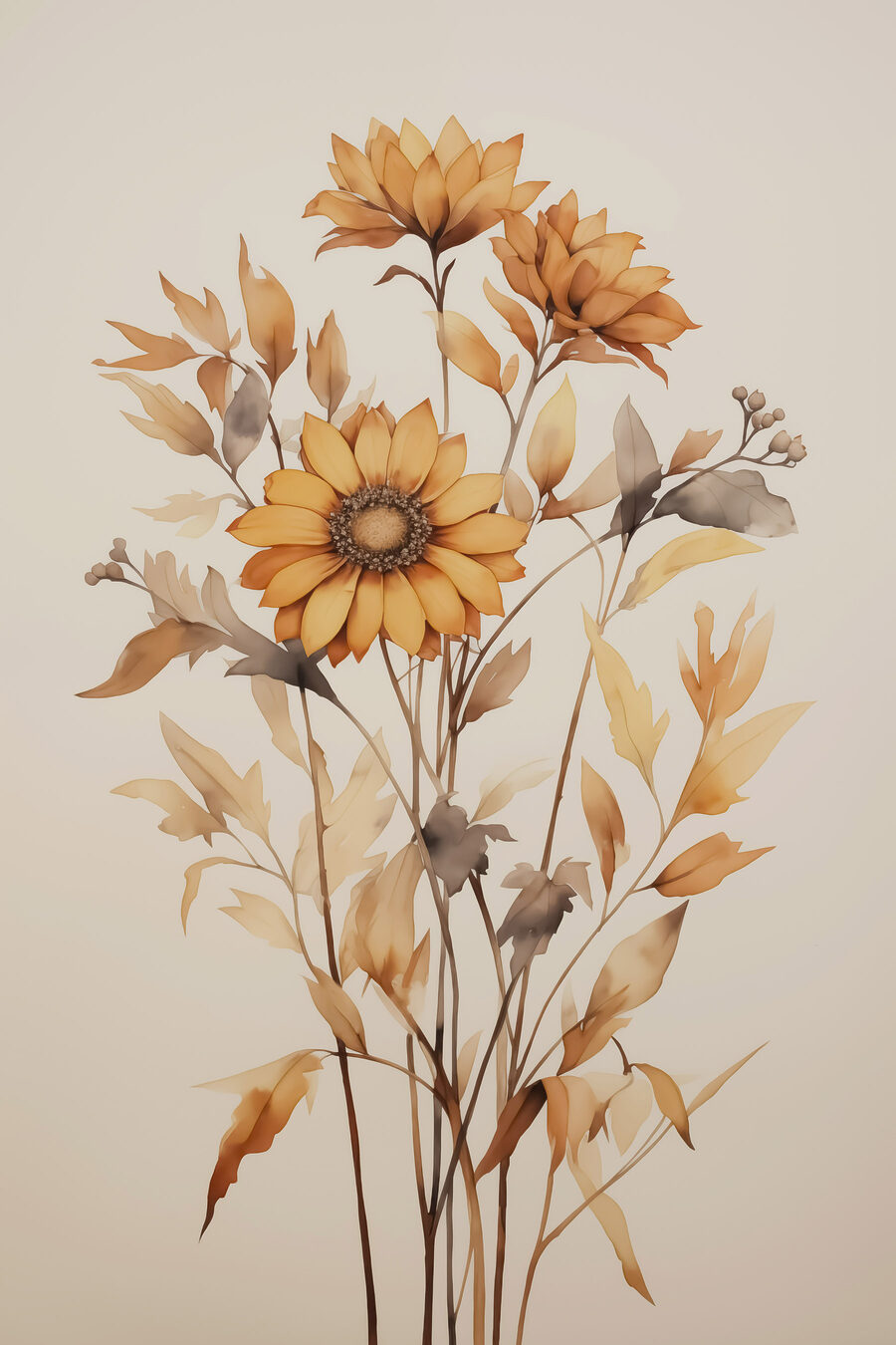 Tournesols et feuillage sec — motif complet
