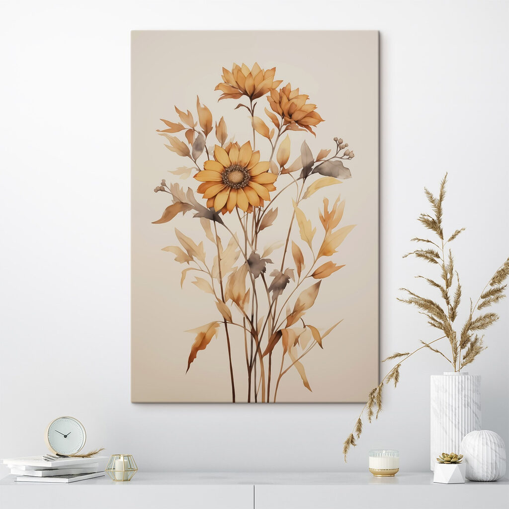 Tournesols et feuillage sec — intérieur 1