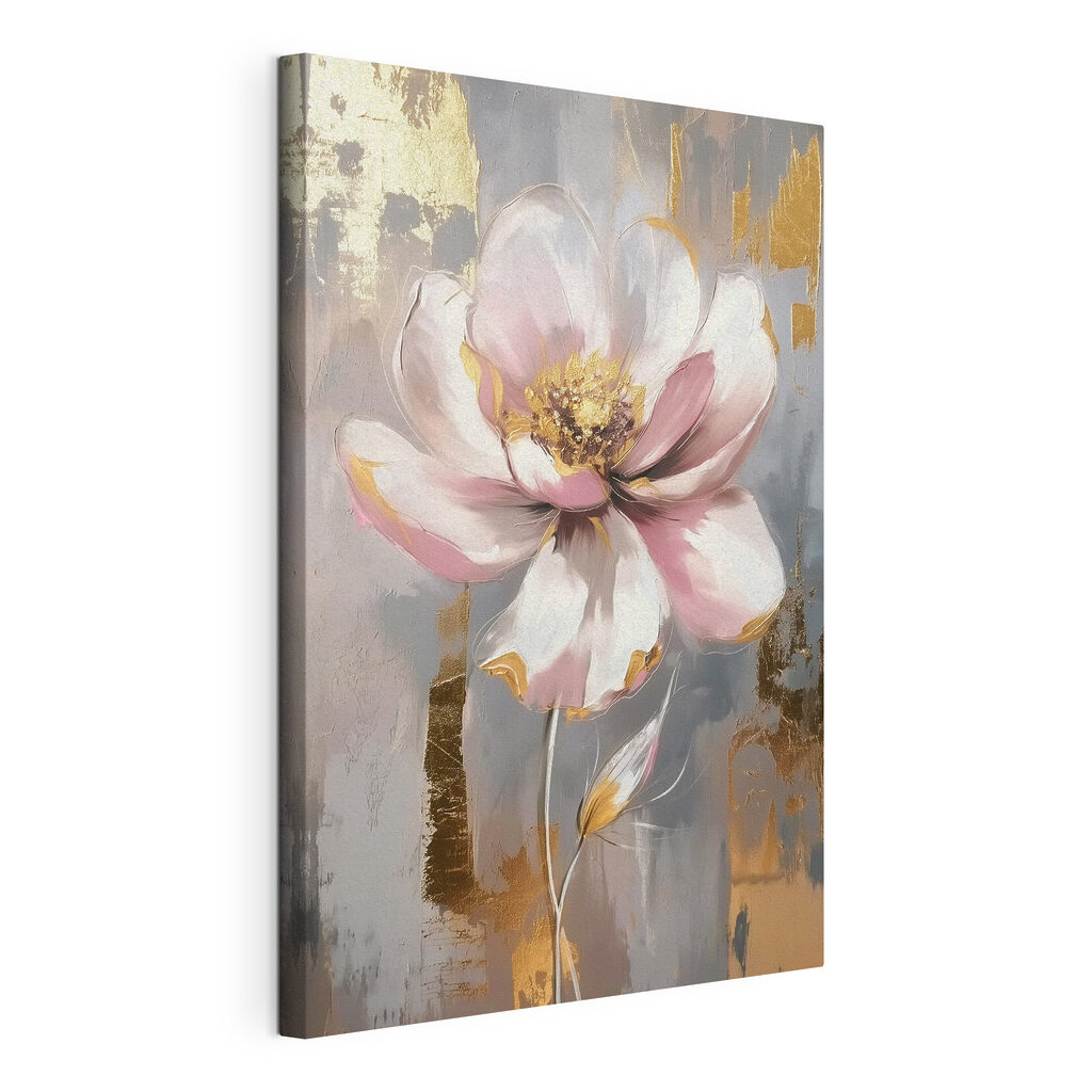 Fleur rose et or, toile tendue et bord enveloppé