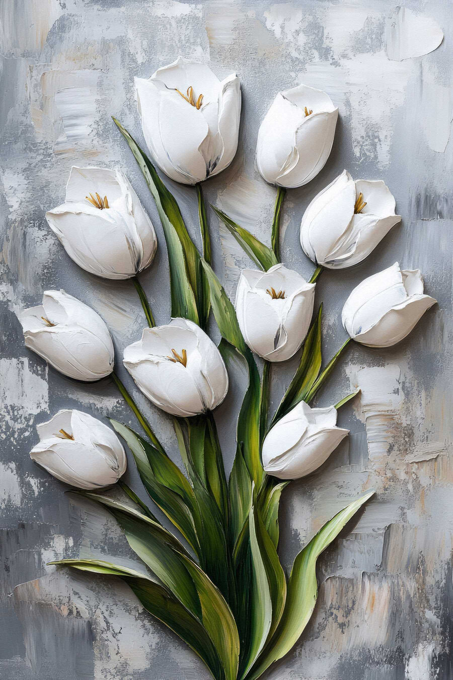 Tulipes blanches au pinceau — motif complet