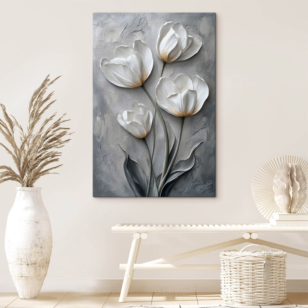 Quatre tulipes sur gris — intérieur 2