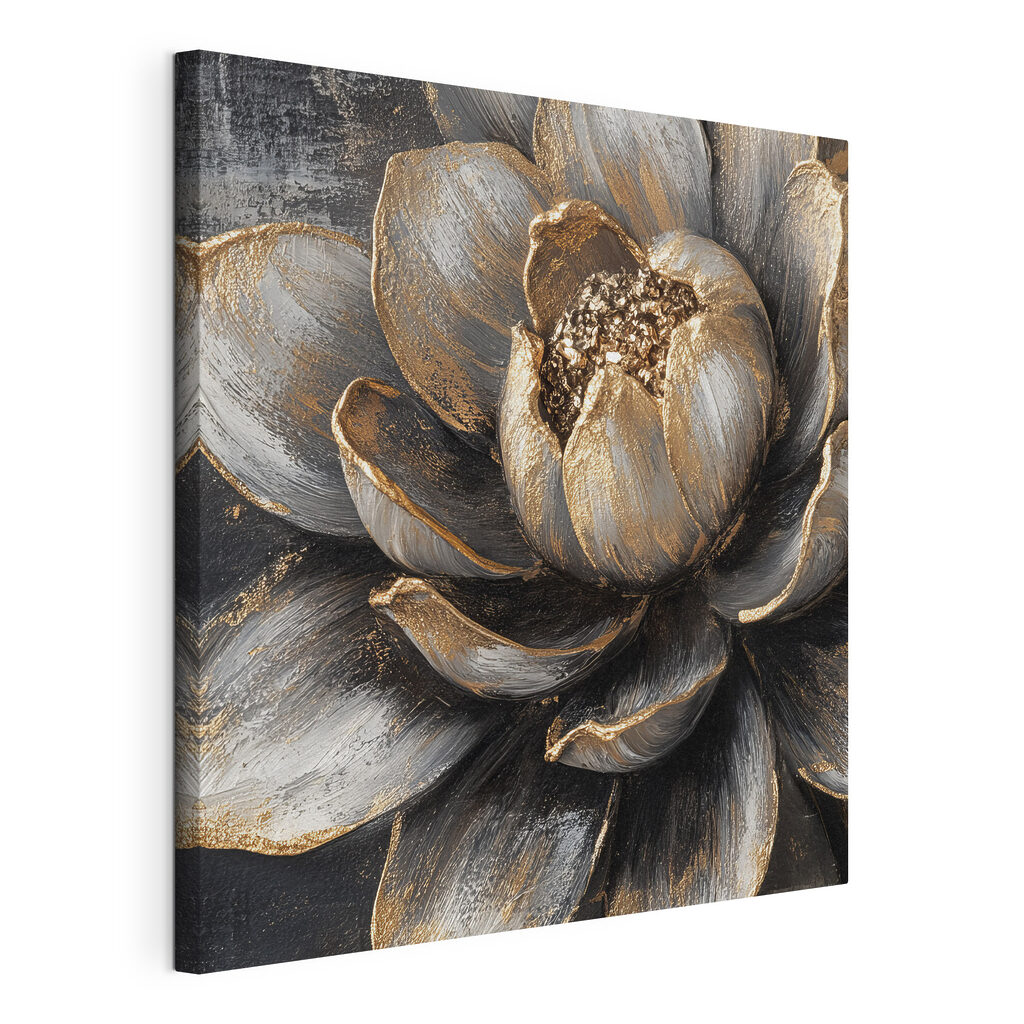 Fleur sombre veinée d’or, toile tendue et bord enveloppé