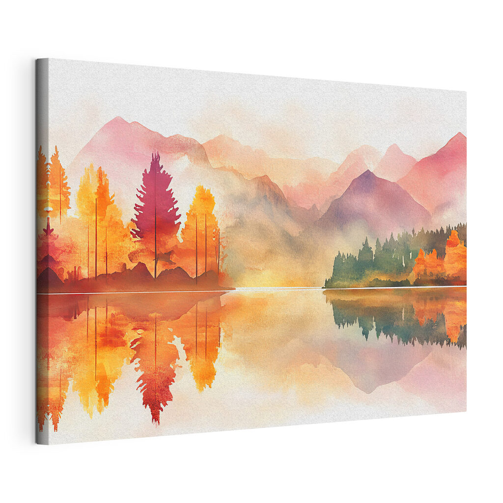 Reflets d’automne en montagne, toile tendue et bord enveloppé