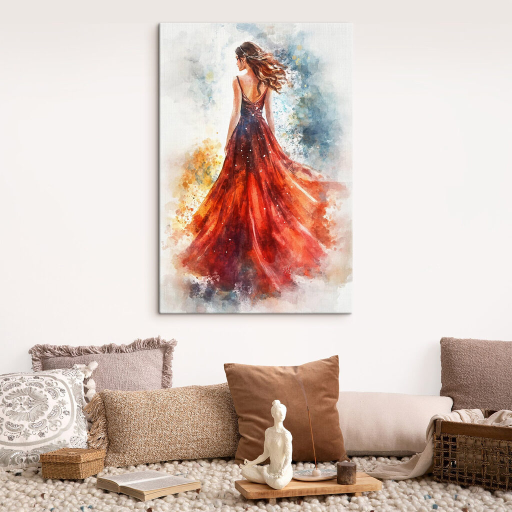 Robe rouge à l’aquarelle dans un intérieur