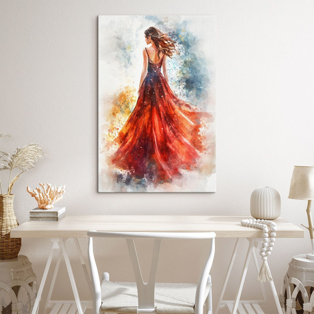 Robe rouge à l’aquarelle — intérieur 2