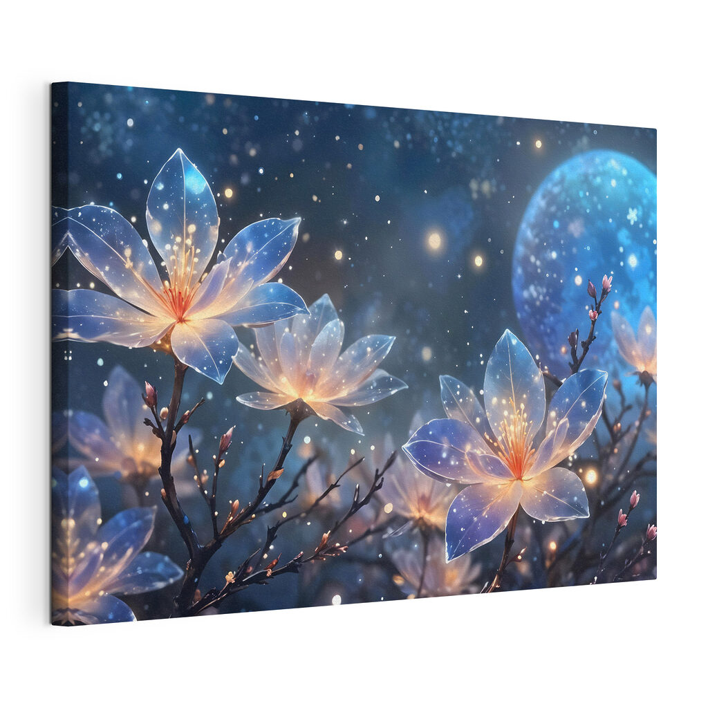 Fleurs sous les étoiles, toile tendue et bord enveloppé