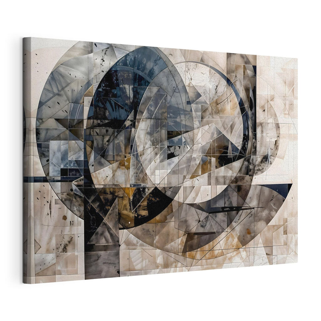 Cercles en fragments gris, toile tendue et bord enveloppé