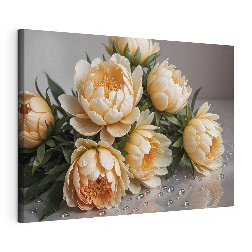 Pivoines blanc crème, toile tendue et bord enveloppé