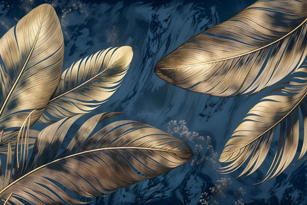 Feuilles dorées sur bleu — motif complet