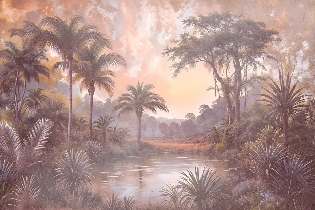 Rivière tropicale à l’aube — motif complet