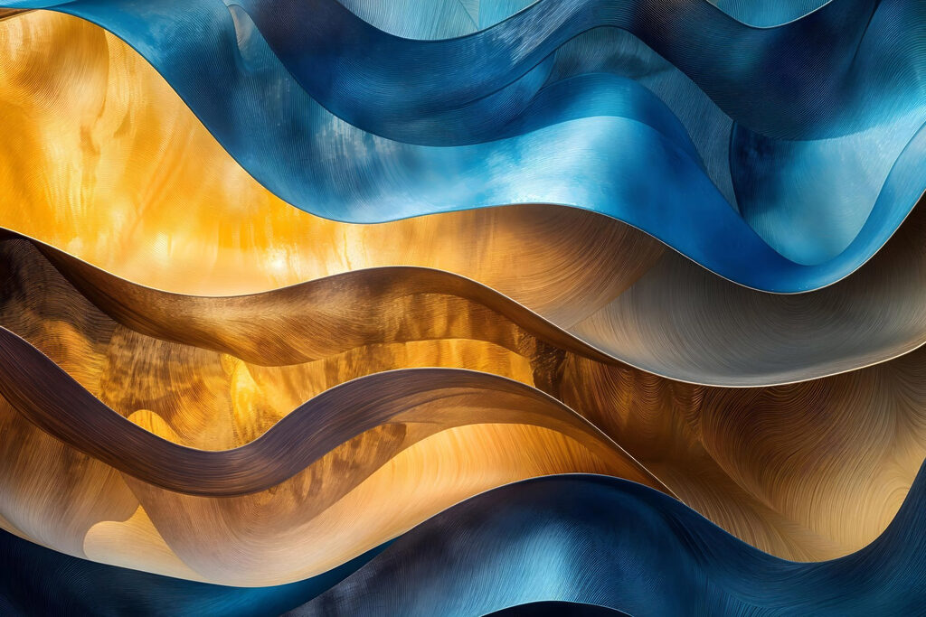 Vagues bleues et dorées — motif complet