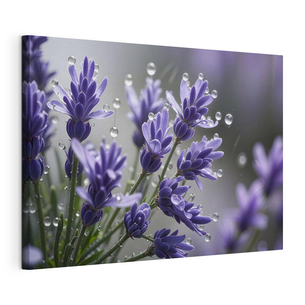 Lavande perlée de rosée, toile tendue et bord enveloppé