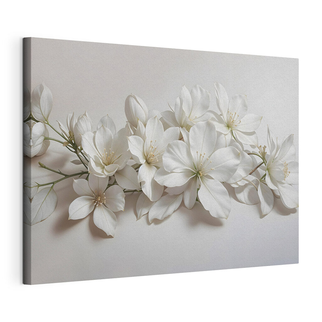 Quiétude en blanc, toile tendue et bord enveloppé