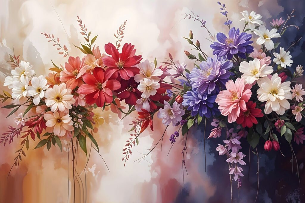 Deux bouquets colorés — motif complet