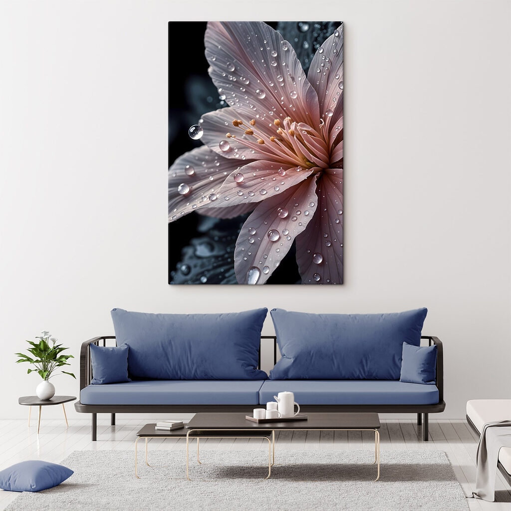 Pétales roses aux gouttelettes — intérieur 1