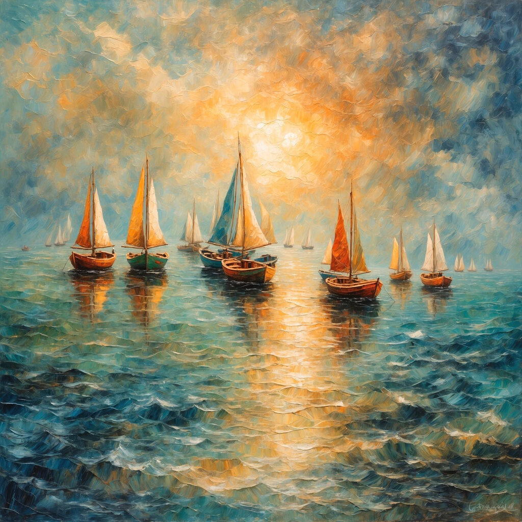 Voiles orange du soir — motif complet