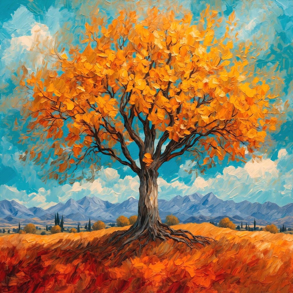 Cime orange sur bleu — motif complet