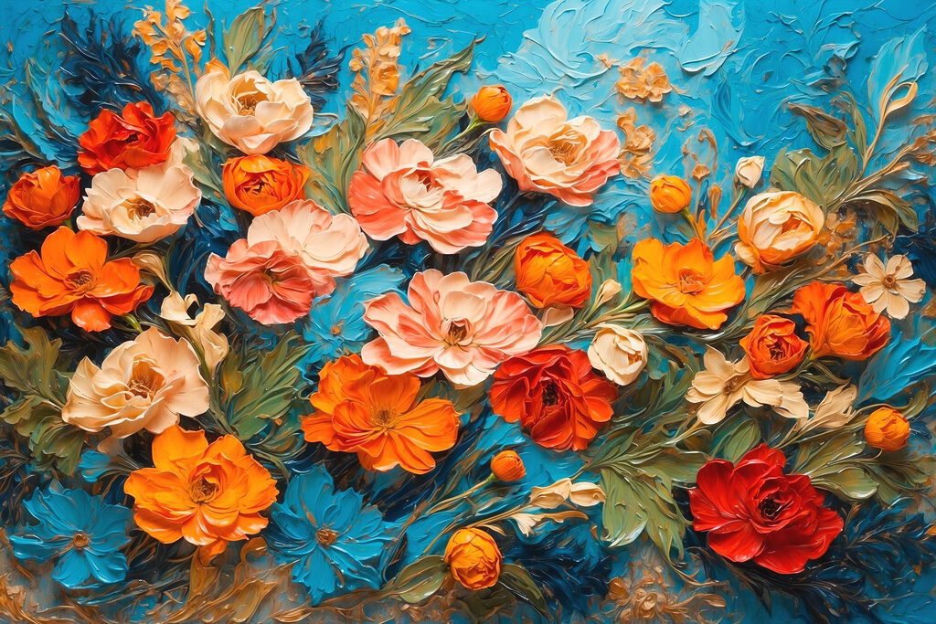 Roses sur fond turquoise — motif complet