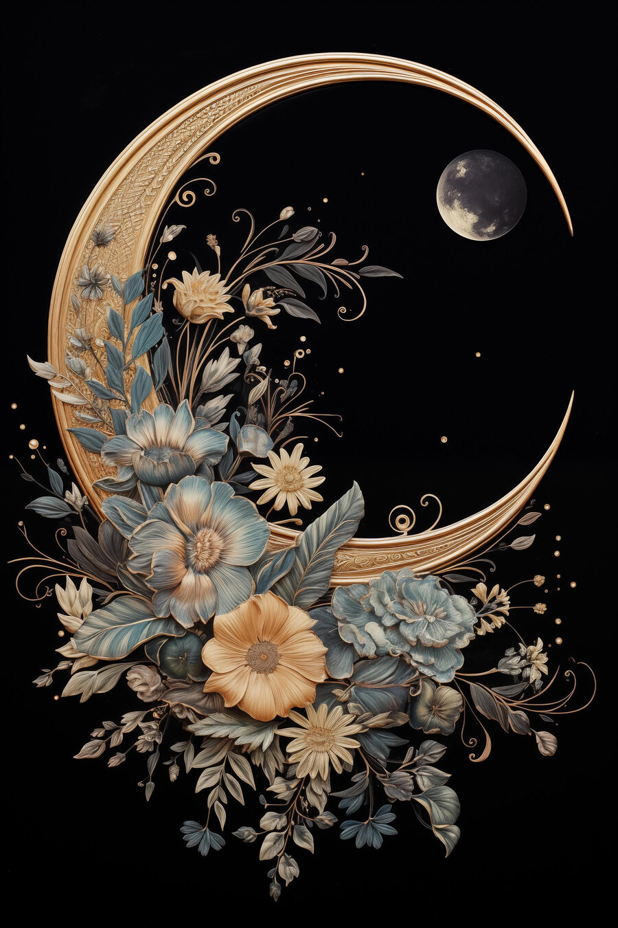 Croissant de lune fleuri — motif complet