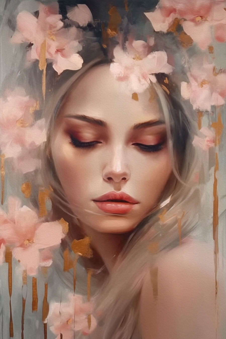 Fleurs et yeux clos — motif complet