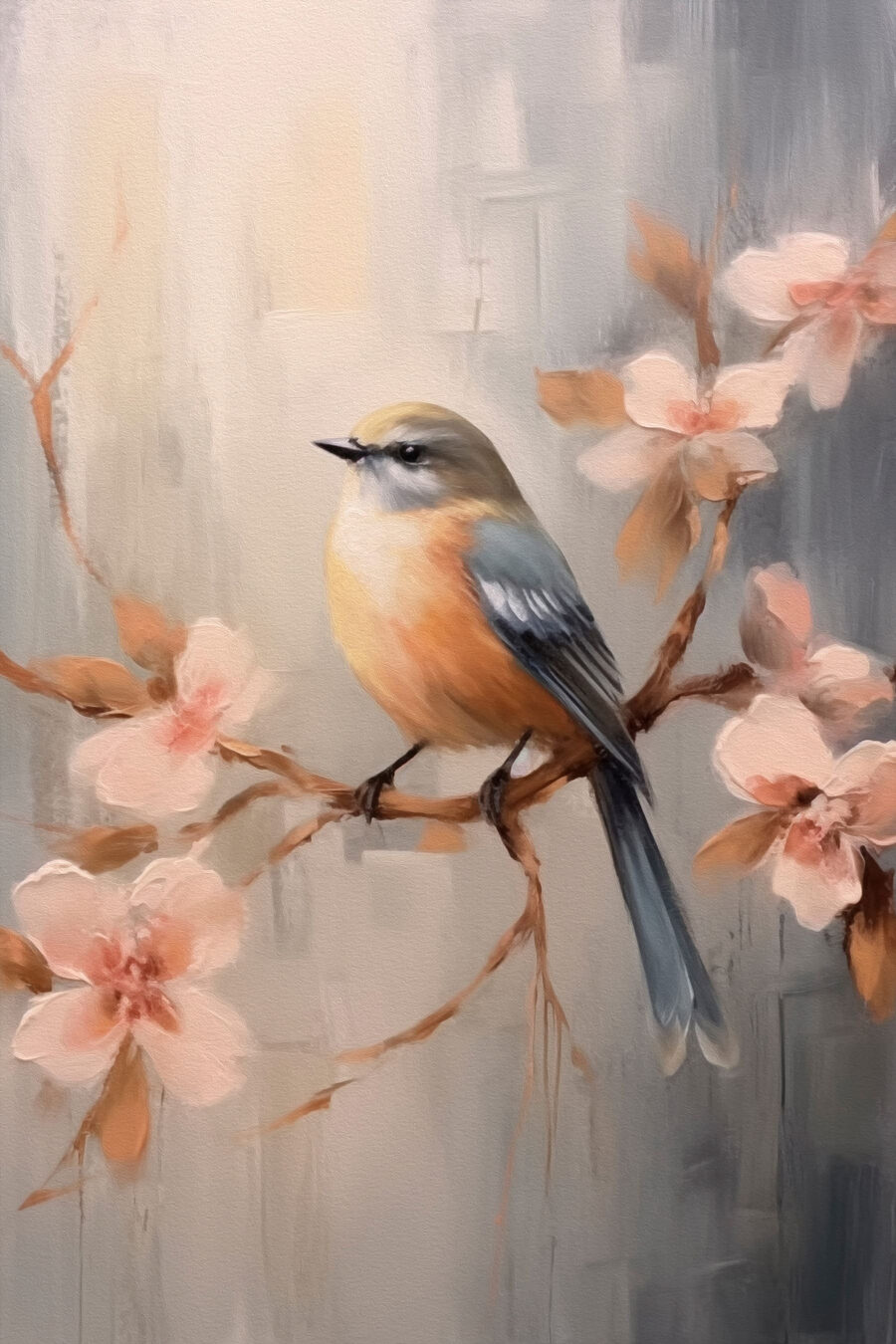 Oiseau sur branche fleurie — motif complet