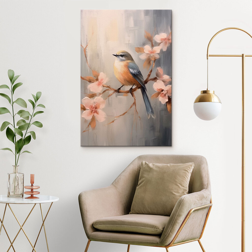 Oiseau sur branche fleurie — intérieur 2