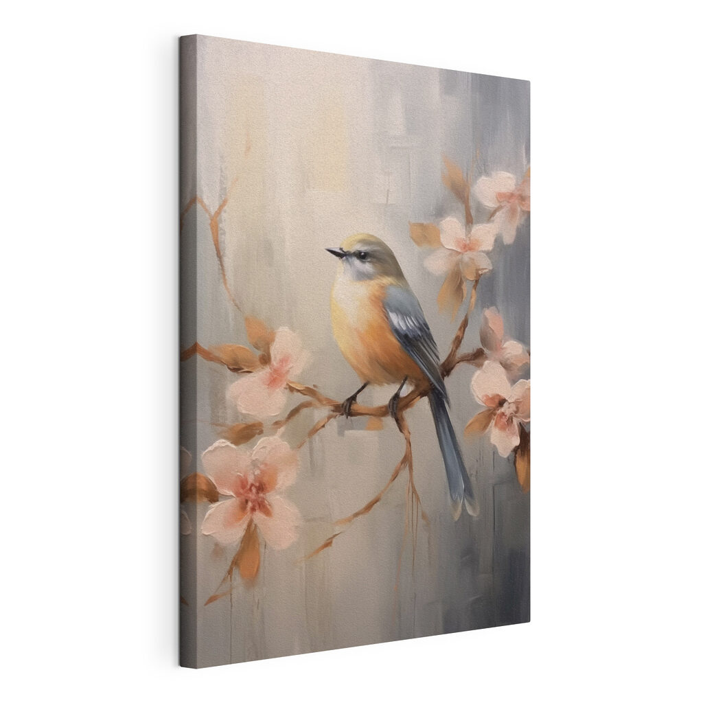 Oiseau sur branche fleurie — vue du produit