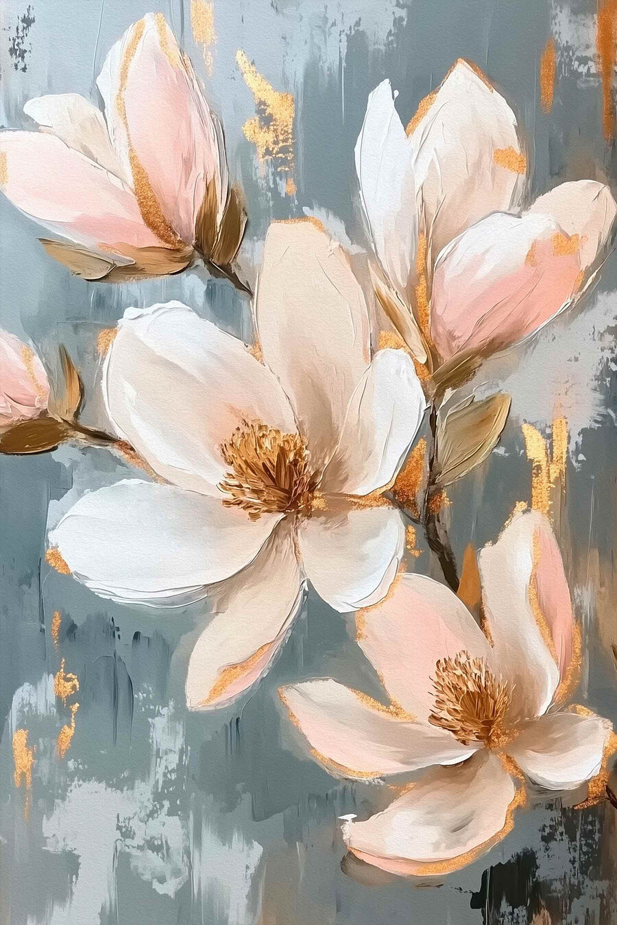 Magnolia sur gris-bleu — motif complet
