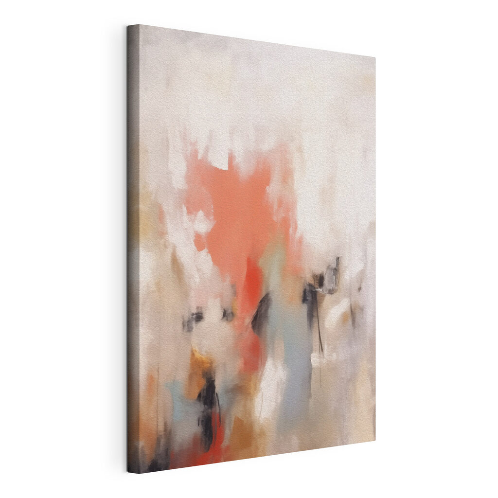 Corail et traits pâles, toile tendue et bord enveloppé