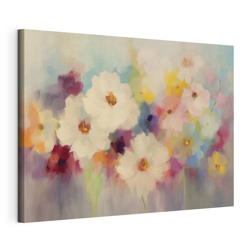 Fleurs d’été colorées, toile tendue et bord enveloppé
