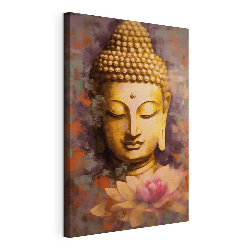 Bouddha et lotus rose, toile tendue et bord enveloppé