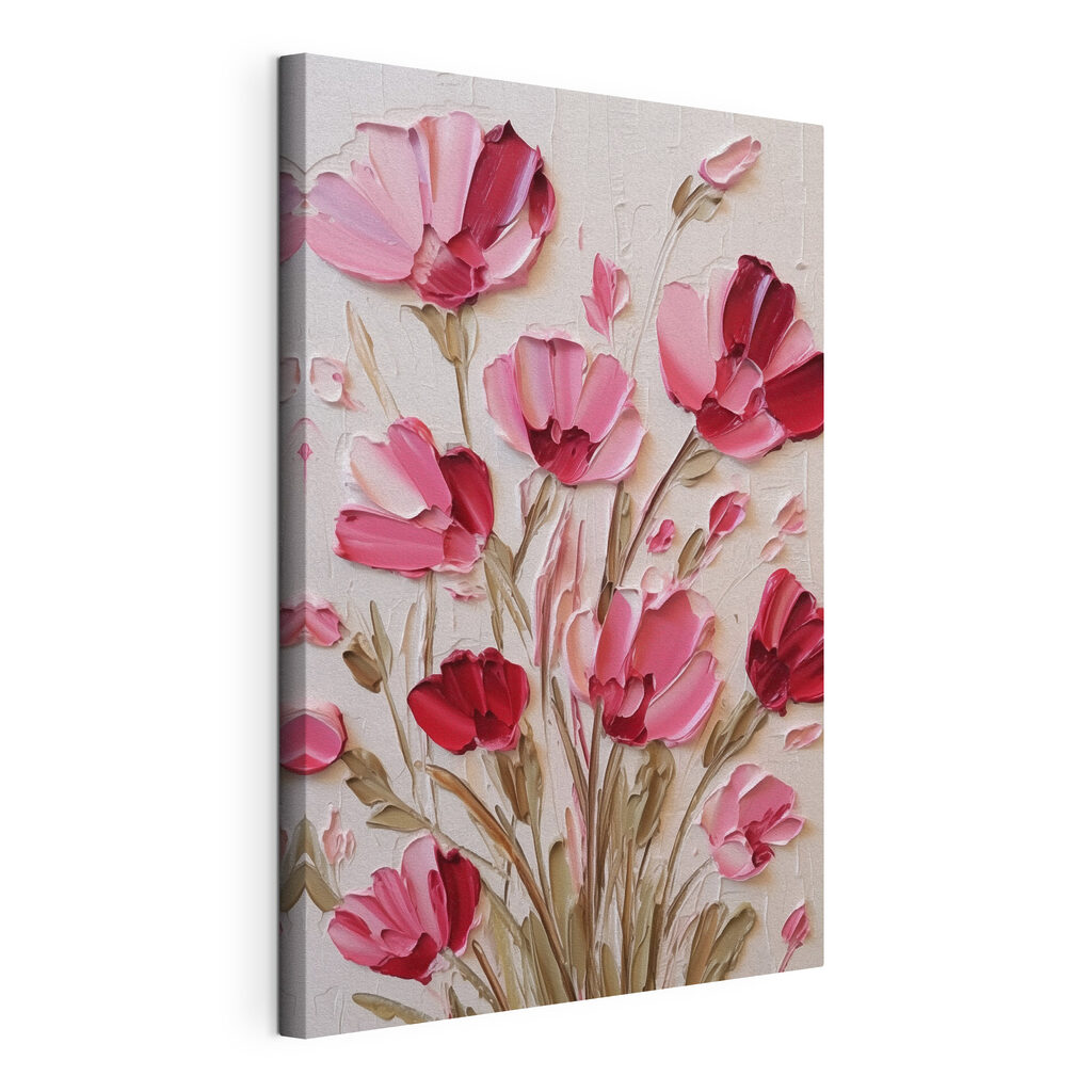 Coquelicots roses élancés, toile tendue et bord enveloppé