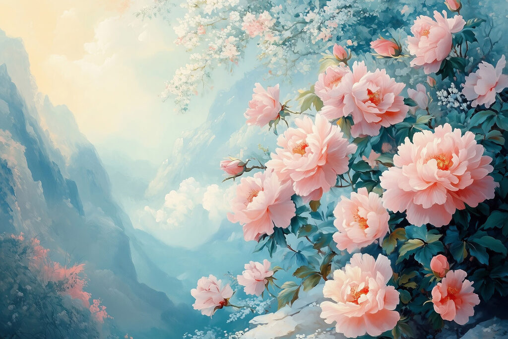 Roses face aux montagnes — motif complet