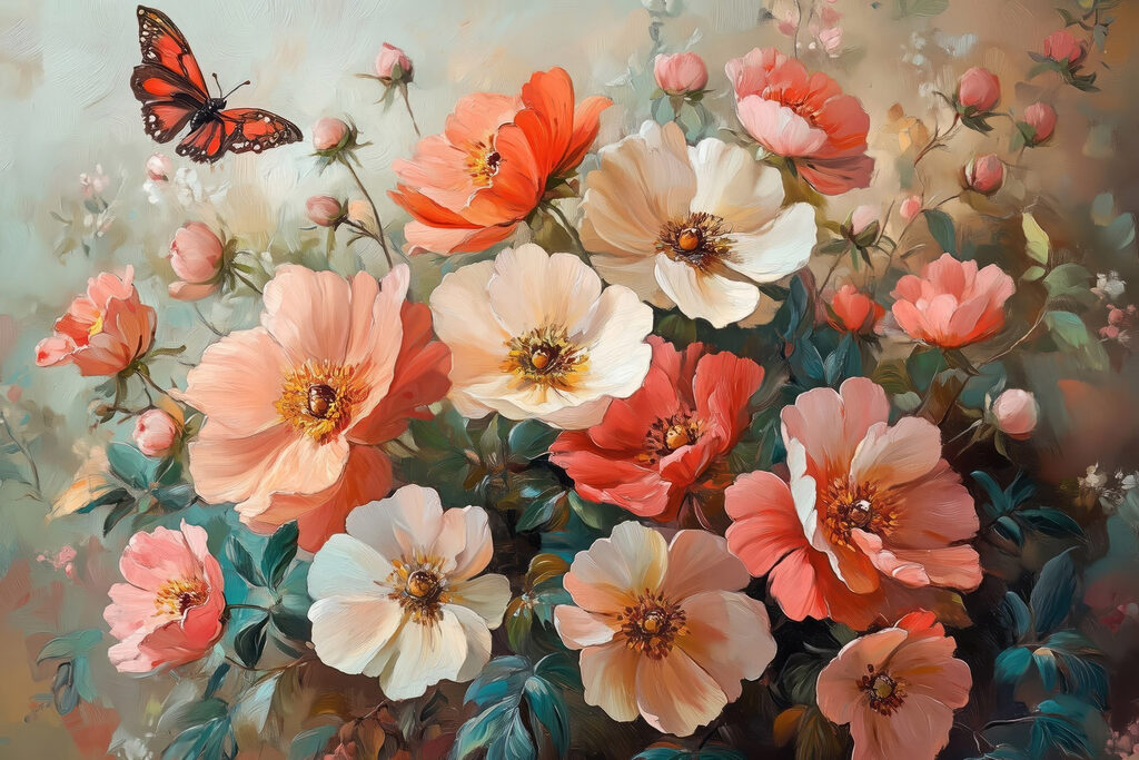 Papillon au-dessus des fleurs — motif complet