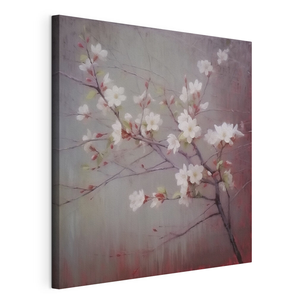 Floraison sur vieux rose, toile tendue et bord enveloppé