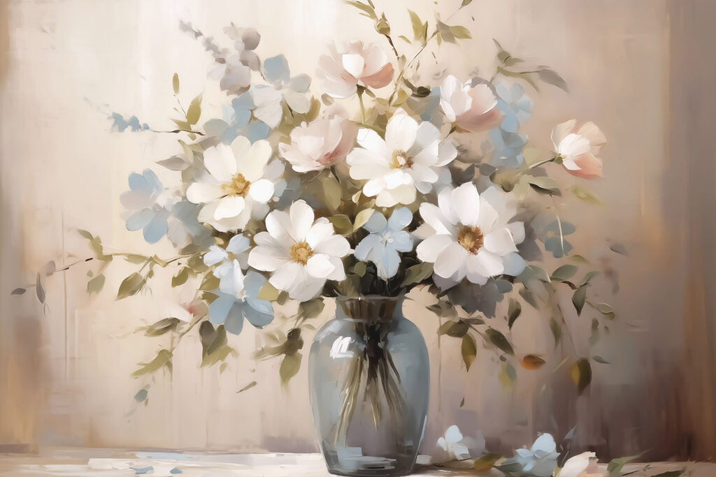 Bouquet au vase sombre — motif complet