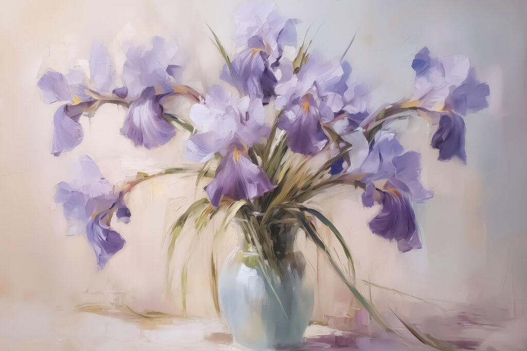 Vase d’iris violets — motif complet
