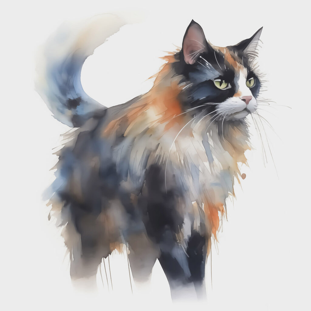 Chat bigarré à l’aquarelle — motif complet