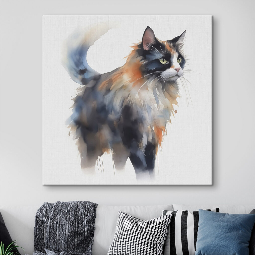 Chat bigarré à l’aquarelle — intérieur 1