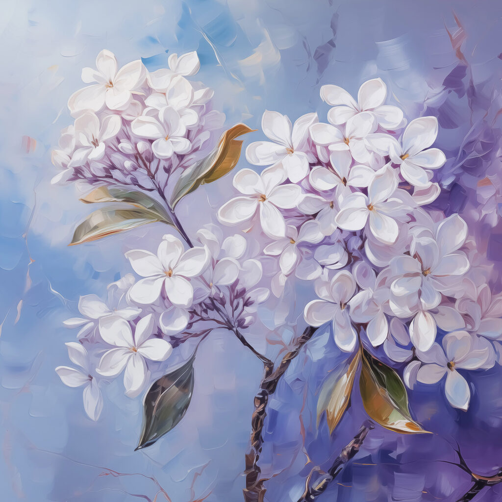 Floraison lilas sur bleu — motif complet