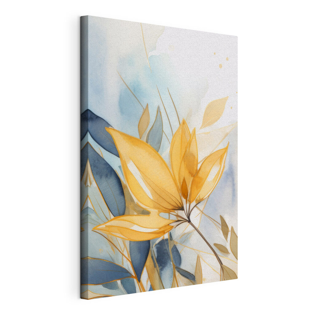 Feuilles dorées en éventail, toile tendue et bord enveloppé