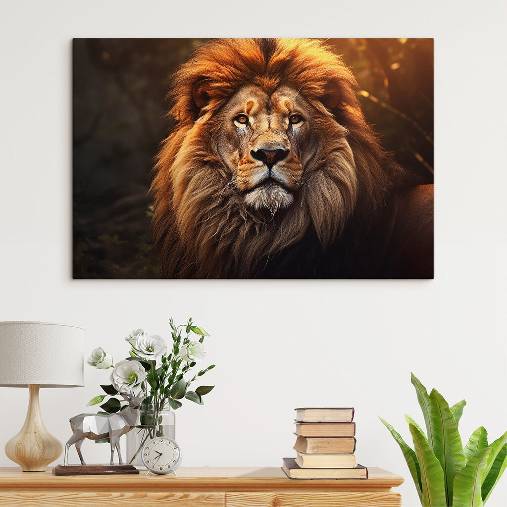 Lion à crinière ensoleillée dans un intérieur