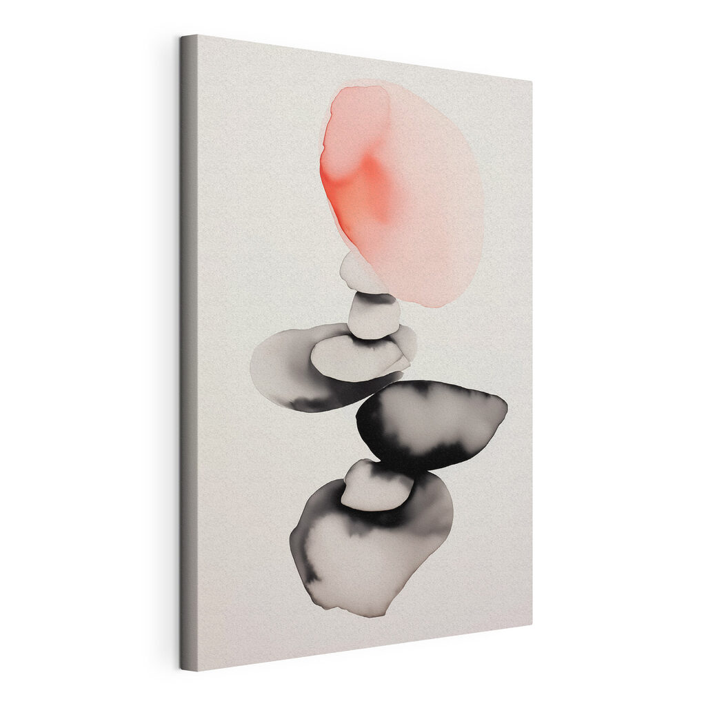 Cercle rose et encre, toile tendue et bord enveloppé