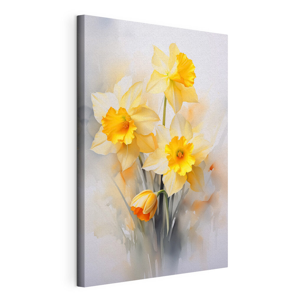 Narcisses aux tons chauds, toile tendue et bord enveloppé